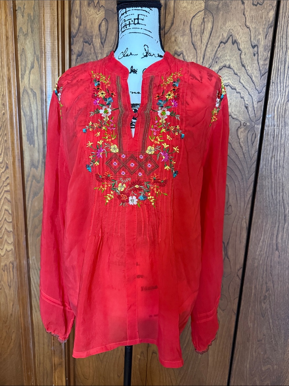 Johnny Was Embroidered Red Women’s Peasant Blouse